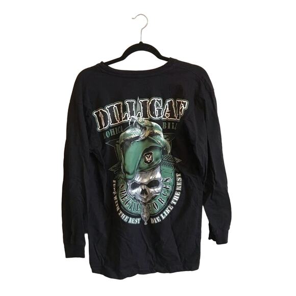 Dilligaf L black long sleeve t-shirt men skull biker punk green casual - Picture 1 of 8